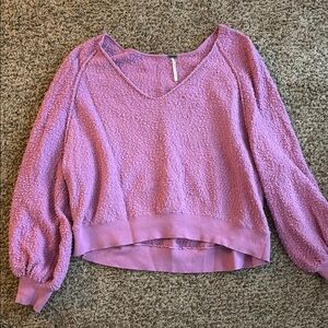 Free People Pink V-Neck Sweater with Relaxed Fit
